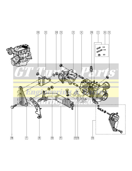 Exhaust shield, turbo and manifold mountings.